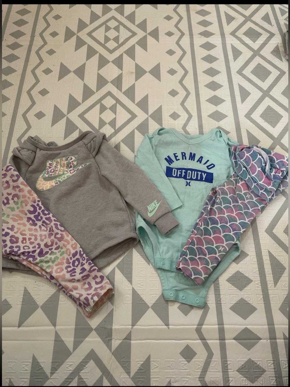 Nike Gray & Mint Baby Outfit Set with Mermaid Bodysuit